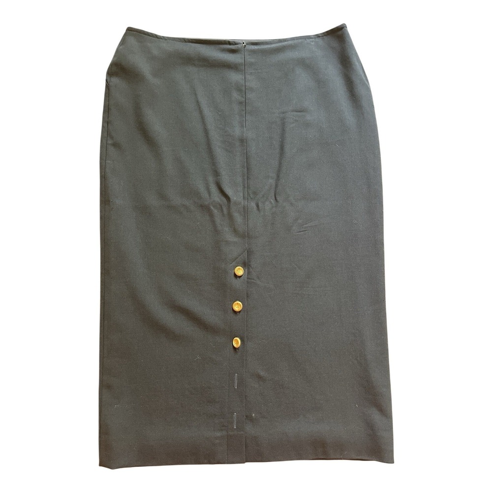 CHANEL Lagerfeld Black Wool Silk Skirt 93A 44 Made in France Boutique Vintage